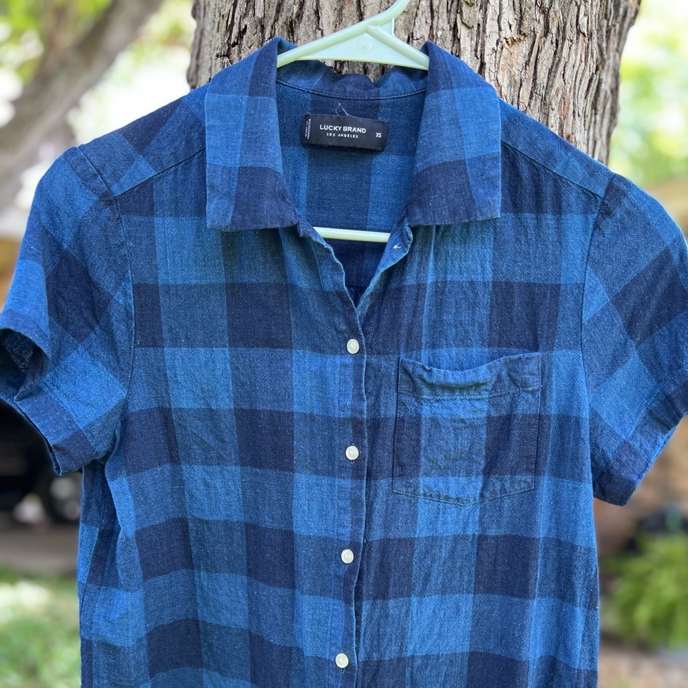Lucky Brand Blue Buffalo Check Short Sleeve Button Down